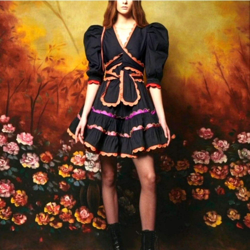 CeliaB Black Dress with Orange and Pink Accents